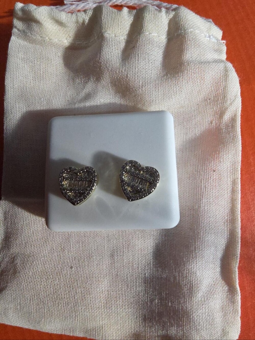 Gold Tone Crystal Heart Stud Earrings | Tarnish Resistant + Gift Pouch